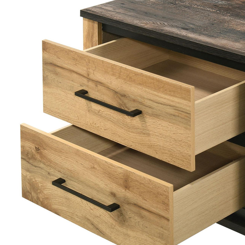 2-Drawer Nightstand Bedside Table Natural Pine