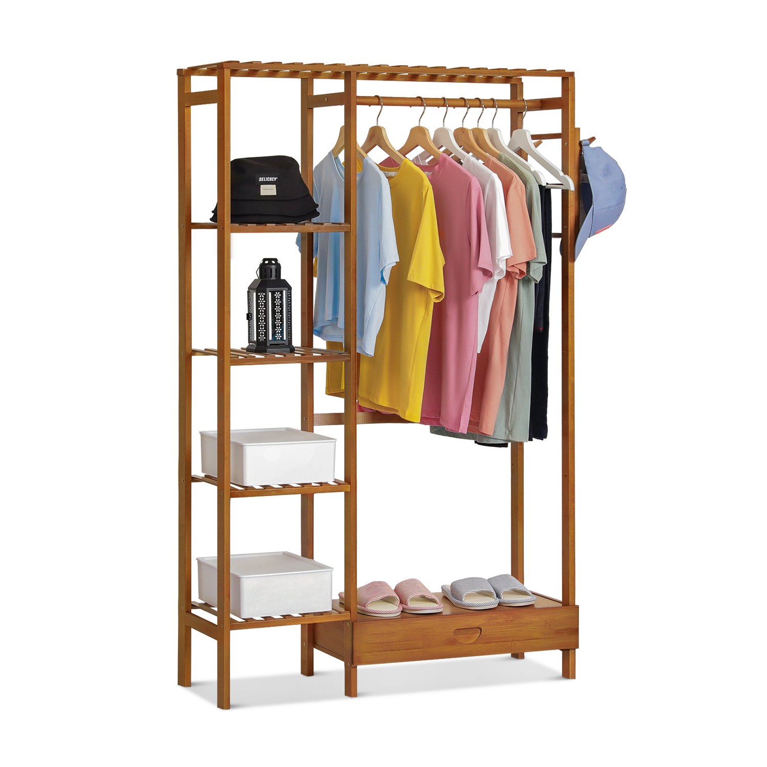 https://assets.wfcdn.com/im/34668204/compr-r85/2104/210473564/1-drawer-hat-hooks-coat-pants-rack-closet-wardrobe-organizer-shelf-bamboo-clothing-stand-for-home.jpg