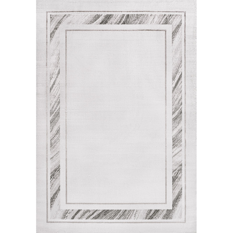 Tapis argenté / blanc Maythel, Rectangle 5 pi 3 po x 7 pi 7 po