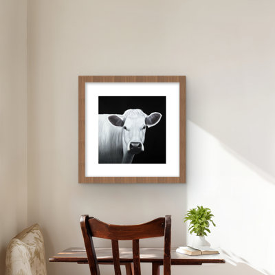 Vache blanche - Reproduction matelassée encadrée d'animaux monochromes