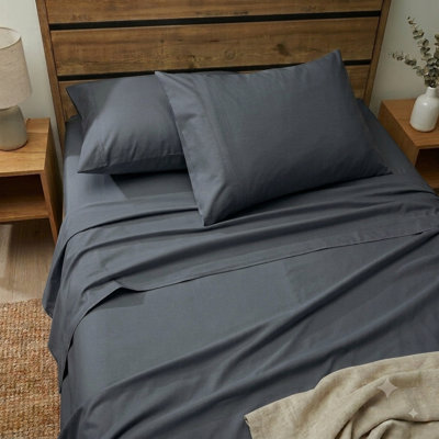 Ensemble de draps en coton égyptien 100 % gris pâle, poches profondes, avec taies d'oreiller, format King