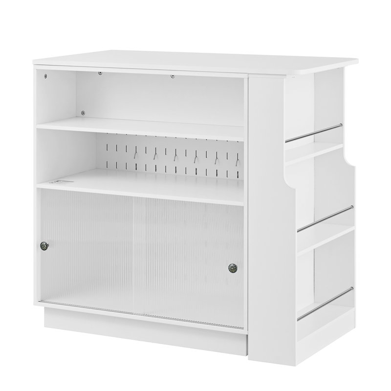 Îlot de cuisine avec table de salle à manger extensible, Blanc