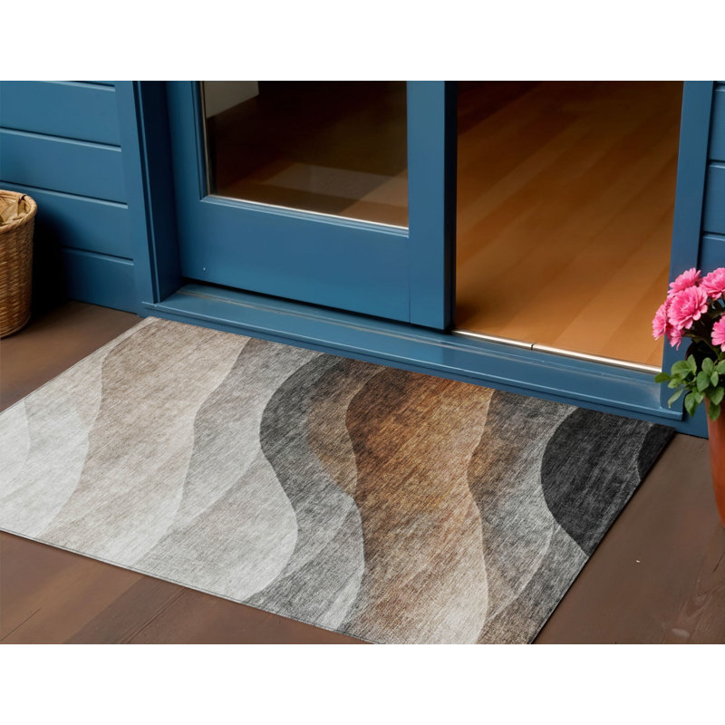 Tapis extérieur lavable abstrait kaki 3 pi x 5 pi noir et terre cuite