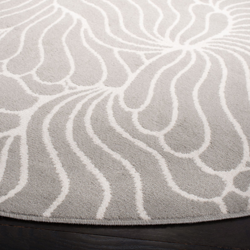 Tapis abstrait gris / ivoire Amaya, Rond 6 pi 7 po