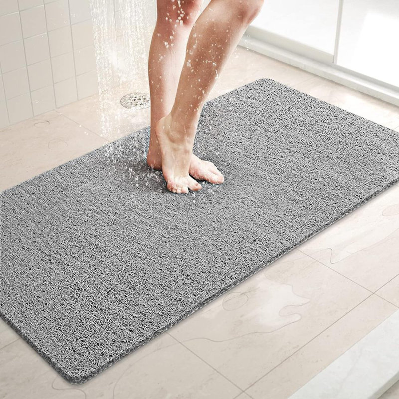 Loofah (Phthalate Free) Shower/Bathtub Mat Non-Slip, Soft Tub Mat With Drain, For Tub And Bathroom,Quick Drying, Gray