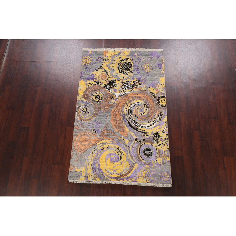 One-of-a-Kind 4' x 6'3" New Age Rectangle Silk and Wool Area Rug in Black and Brown