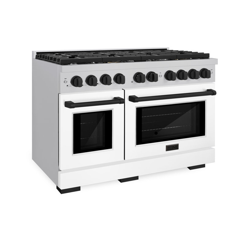 ZLINE 48 in. 8 Burner Double Oven Gas Range in Stainless Steel with White Matte Doors and Accents