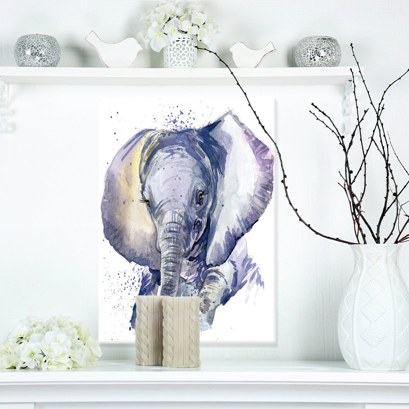 « baby éléphant blue aquarelle », reproduction d’art sur toile tendue, H 20 po x l 12 po x P 1po, Toile tendue