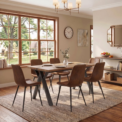 Dining Room Set for 4-6, 63" Rectangular Dining Table with Upholstered Chairs, MDF Tabletop, Metal Legs, Kitchen Table and Chairs