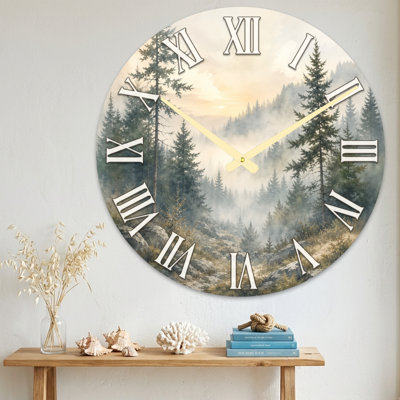 Landscape & Nature Forest Landscape With Trees And Misty Mountains Ultra Clear Glass Wall Clock
