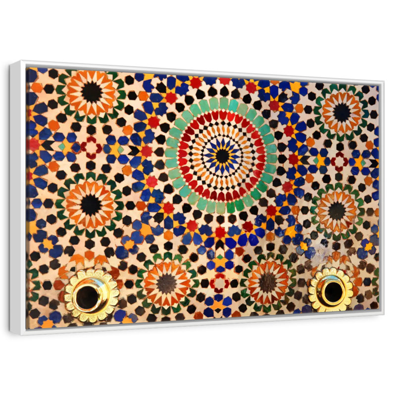 Carreaux de mosaïque marocains, Cadre flottant blanc, 46 po x 31 po