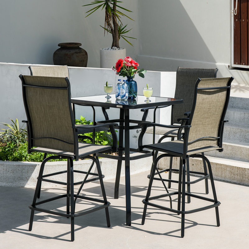 Sour Citrus 5-piece Bar Table And Chairs Set Outdoor Bar Set With All Weather Textilene Bar Stools And Bar Height Table For Deck, Poolside, Garden, Porch