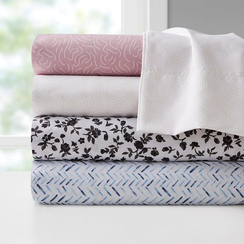 Queen Black Floral Microfiber Sheet Set