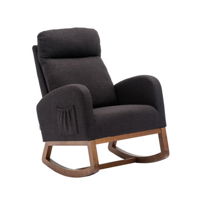 Rocking Chair, Modern Glider Chair, Recliner Armchair With Wood Legs And Side Pocket, Nursery Rocking Accent Chair With High Back For Living Room Bedr -  Latitude Run®, B04BEB5A81224EF29B33C7CC0920D6D4
