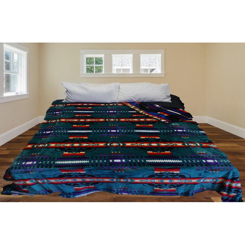 Couverture en flanelle Tribal Southwest, Double, Bleu sarcelle