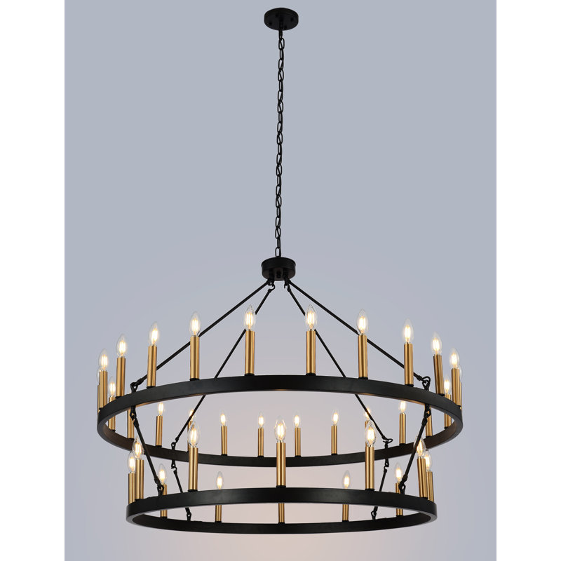 Lustre de style campagnard à 2 étages à 36 lumières Anacia