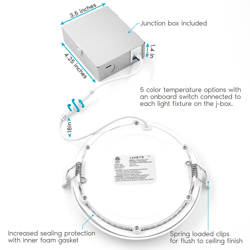 6.62'' White Ultra Thin LED Recessed Lighting Kit