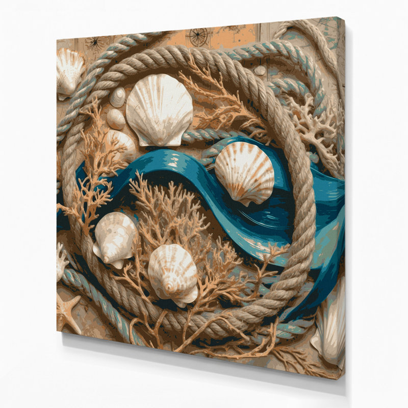 "Nautical Coastal Elements", art mural sur toile grise, H 32 po x l 32 po