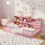 Lit simple Montessori avec tablettes de rangement et rails de sécurité rose-62097399-62097397