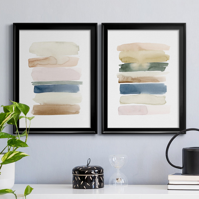 «Faint Swatches I», ensemble de 2 peintures sur toile encadrées, Noir, H 24,5 po x l 37 po