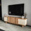 Modern TV Stand with Numerous Shelves, Travertine & Walnut Finish, 70.9 x 19.7 x 13.0 inches | 100% Melamine Coated Chipboard | Wall Mountable Design, Stylish & Functional for Living Room & Entertainment Areas