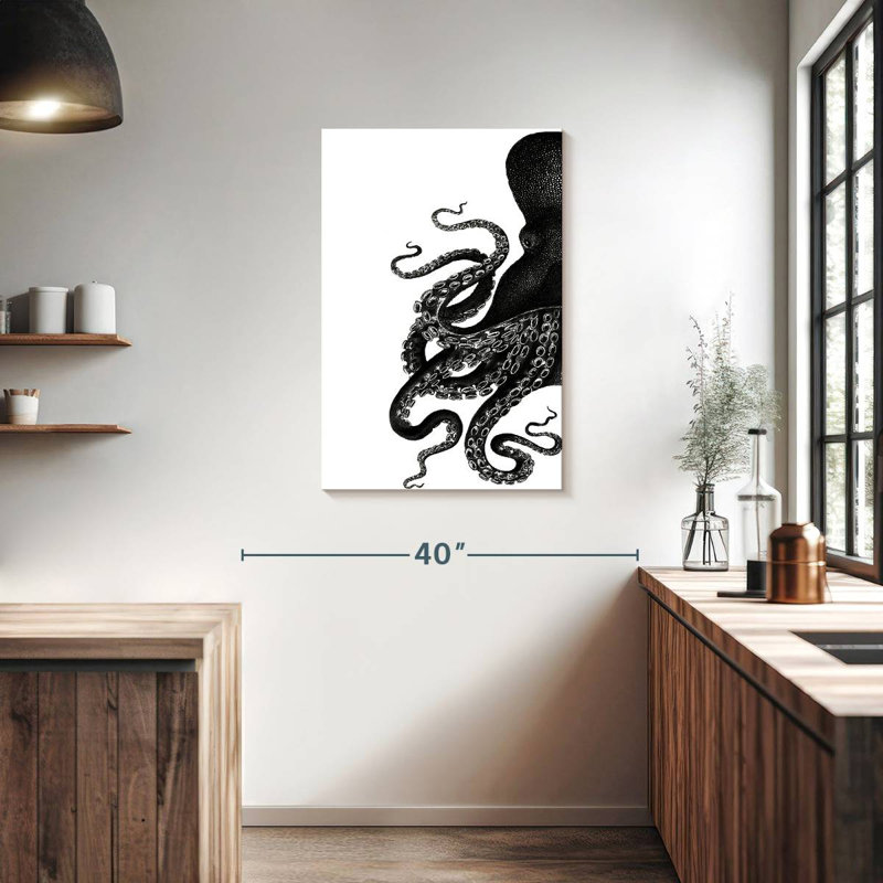 Pieuvre Brampt noir et blanc I, H 36 po x l 24 po