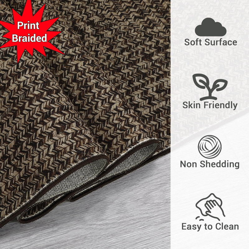 Tapis de couloir tressé antidérapant 2 x 6 avec envers en caoutchouc, Tapis de couloir 2 pi x 6 pi, Brun
