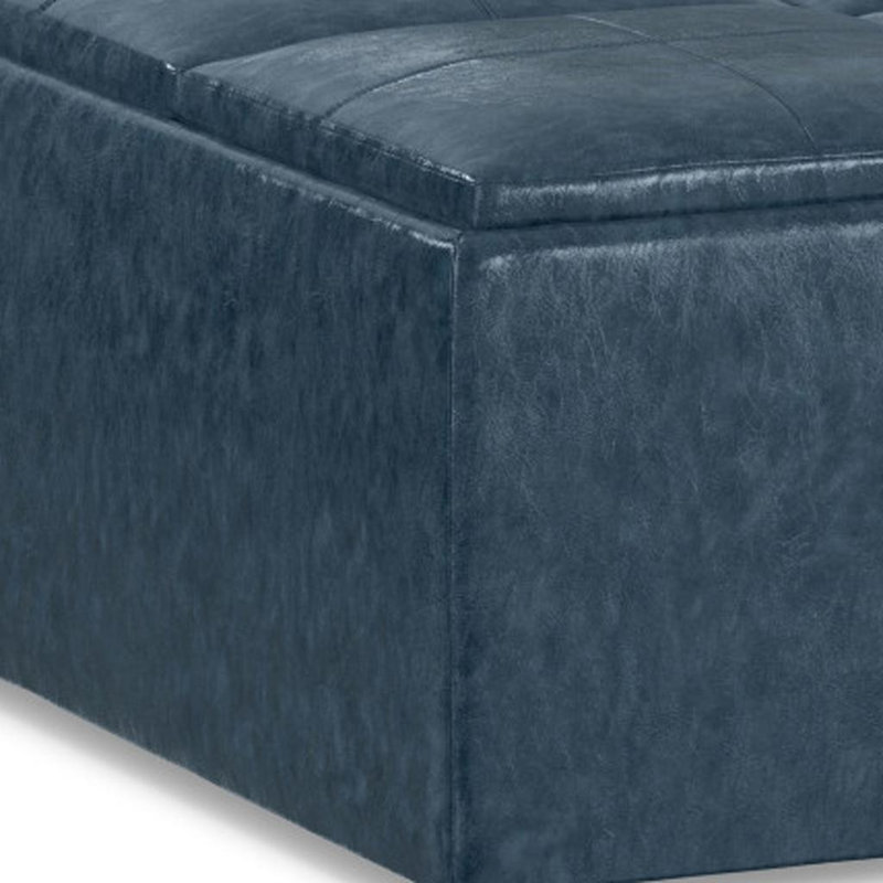 Repose-pieds 35 po bleu denim et brun foncé avec rangement