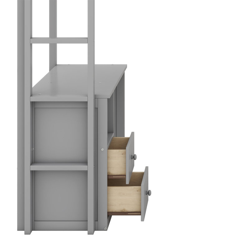 Lit mezzanine avec placards et bureau à 2 tiroirs avec armoire, gris