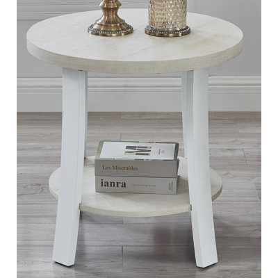 Contemporary Round Wood Shelf End Table In White Finish