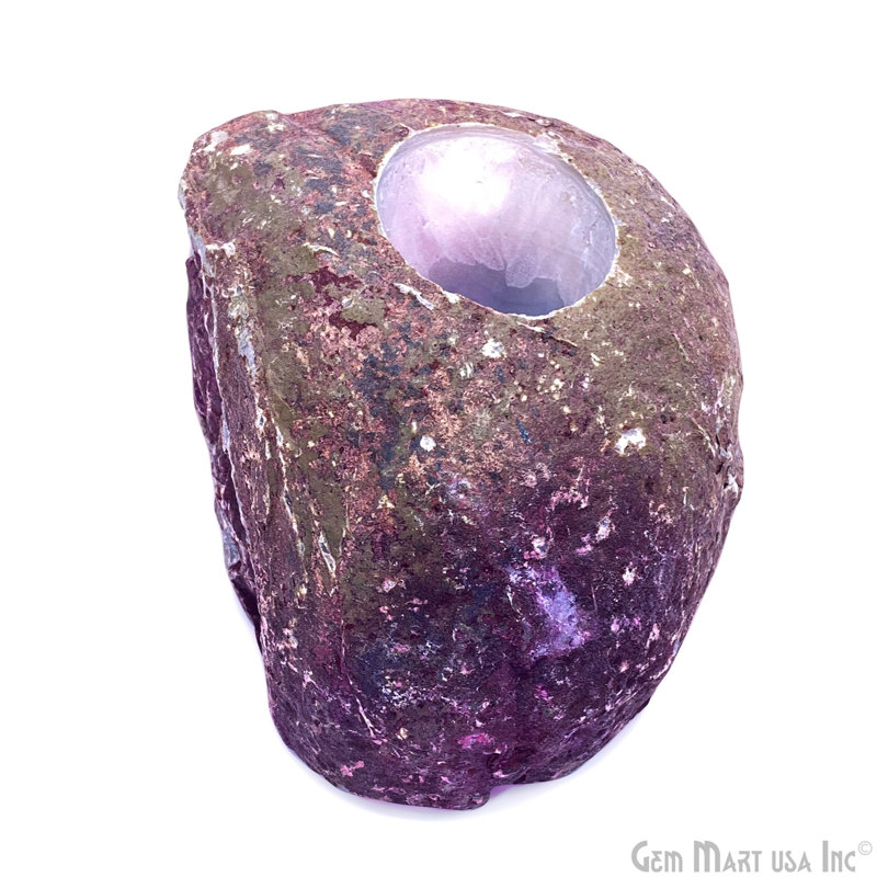 Rough Agate Candle Holder, Purple Crystal Home Décor, Natural Agate Home Accent