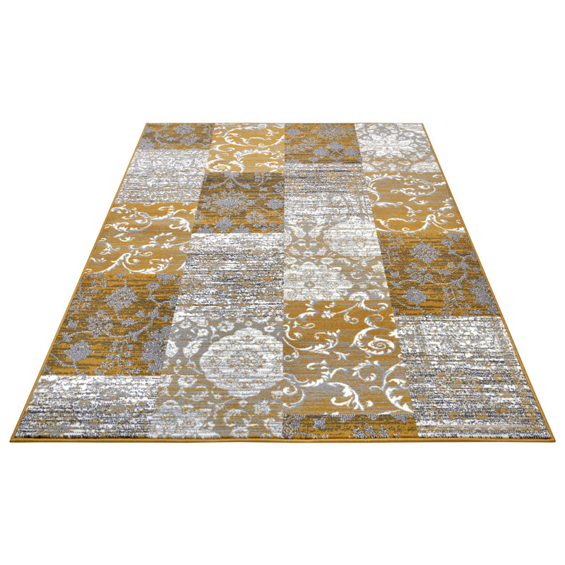 Mustard/Light Grey Area Rug, Rectangular 200 x 290cm