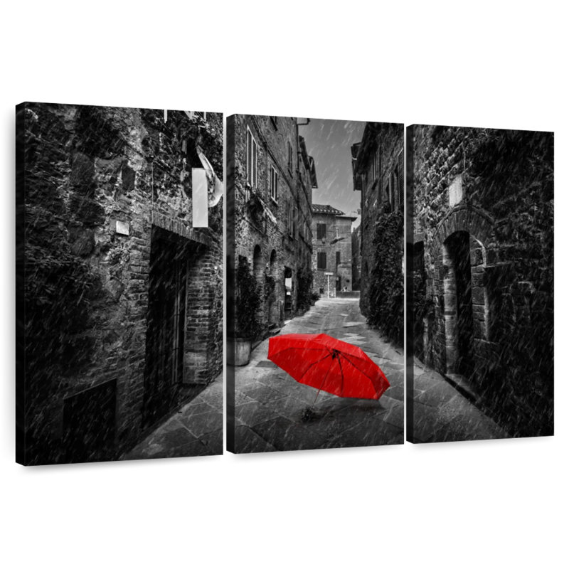 Kerner Red Umbrella In Street, 42" H x 65" W