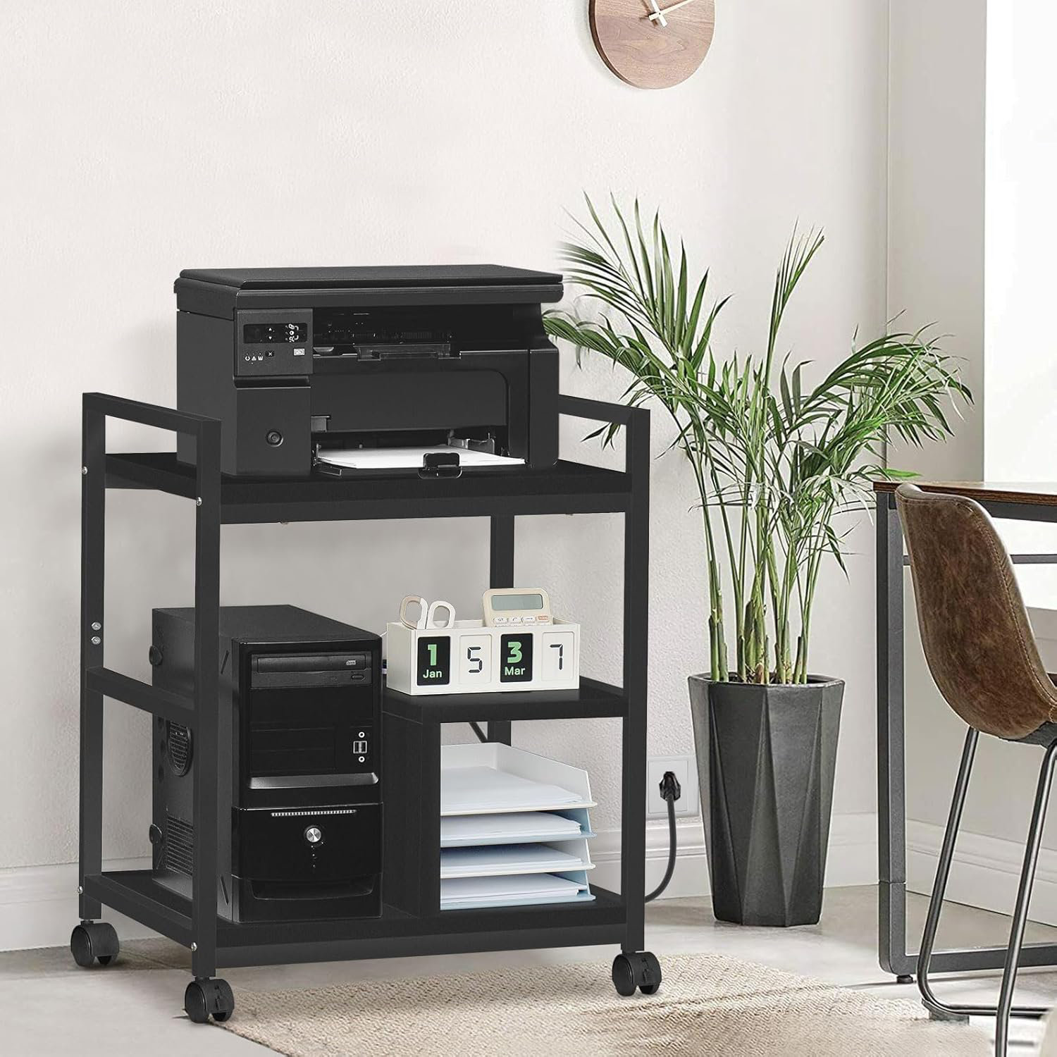 3-Shelf Mobile Home Office Caddy Printer Stand Cart in Black