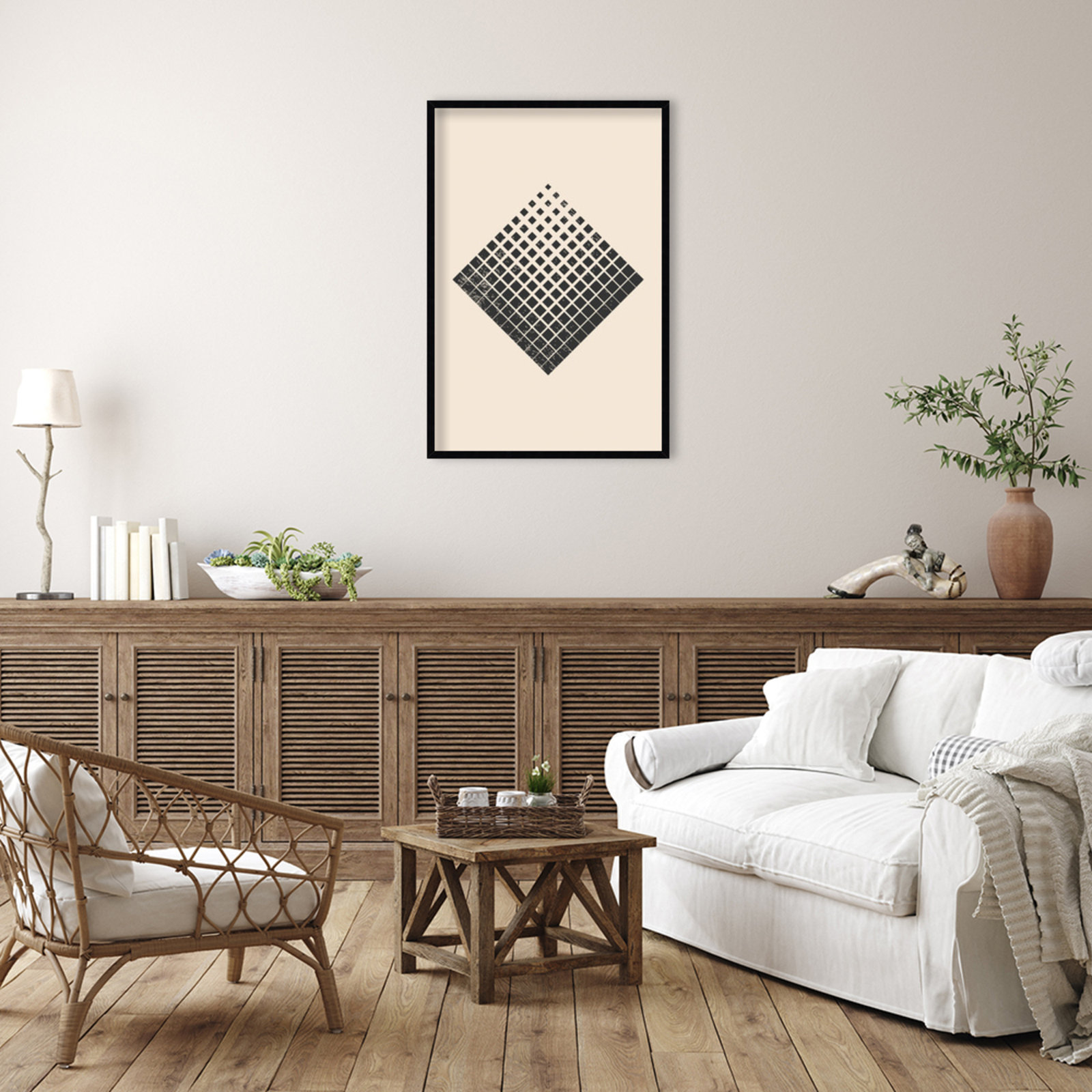 Minimal Halftone Shapes No. 3 Print, Black, 41" H x 28" W x 1" D
