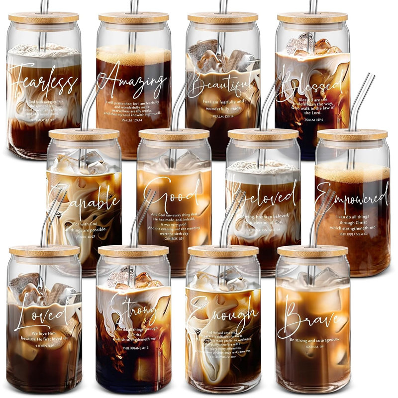 Lot de 12 verres à liqueur chrétiens de 47 cl (16 oz), verres réutilisables avec versets bibliques, cadeau classique pour la fête des grands-parents.