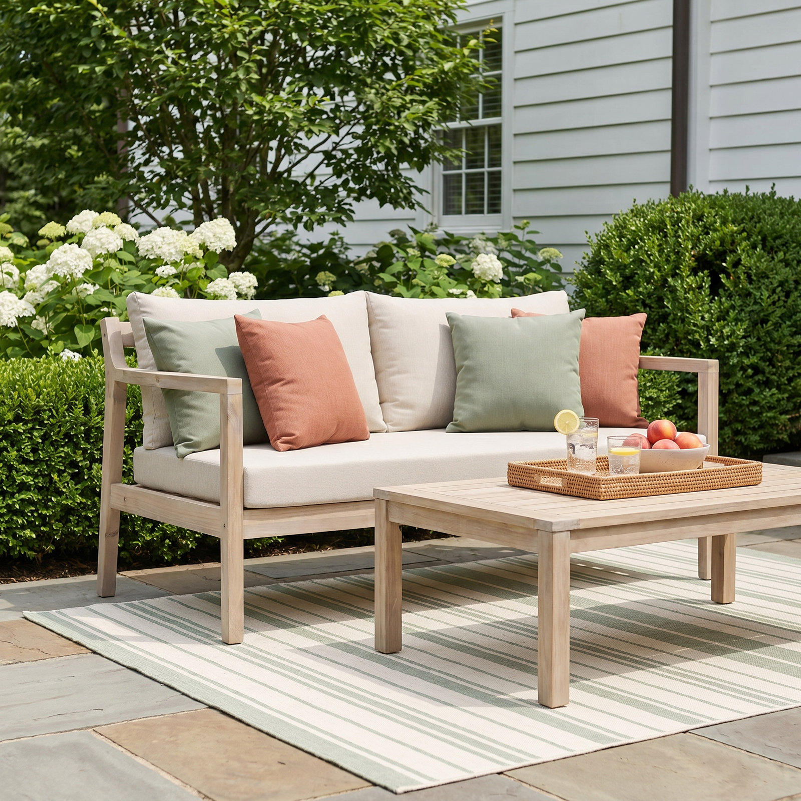 Amina 58" Acacia Patio Loveseat, Navy Performance Olefin