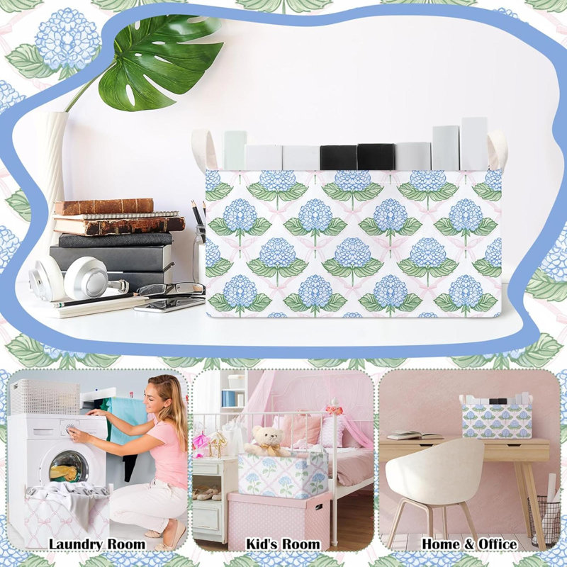3 Pcs Watercolor  Storage Bin Wildflowers Collapsible  Storage Baskets For Gifts Canvas Laundry Basket Foldable Box With Handle For Office Home Bedroom Clothes