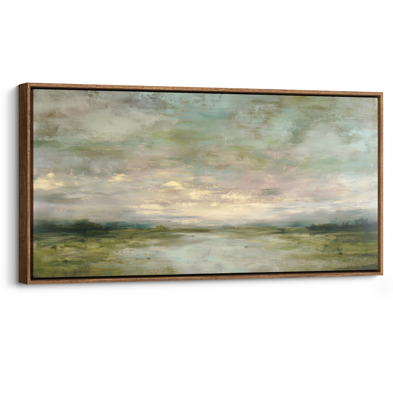 «Calm Pastel Open Field Horizon for Living Room», impression murale, H 30 po x l 60 po, Naturel