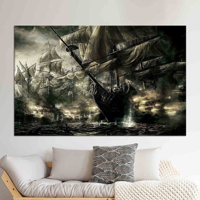 Abstrait, art moderne de bateau pirate, art mural pour la décoration intérieure avec impression de voilier et éléments 3D intrigants - cadeau parfait pour les amateurs d'art et de nautisme