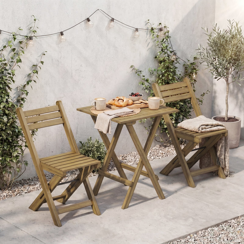 Ensemble repas en bois massif 3 pièces, Bois naturel