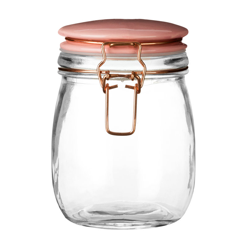 Glass Jar, 15cm H x 13cm W x 11cm D, Clear/Pink