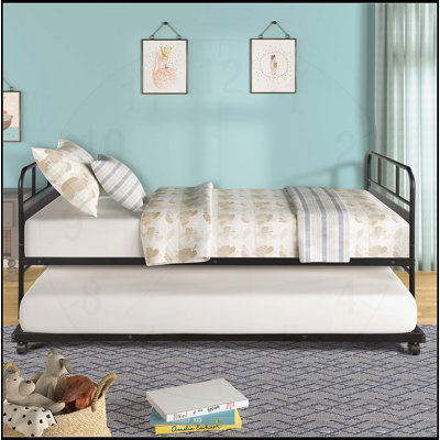 Stylish Metal Daybed with Trundle and Casters, Perfect for Extra Sleeping Space and Modern Decor