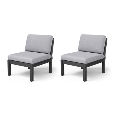 Chaise longue d'extérieur sans accoudoirs avec coussins (ensemble de 2) noir