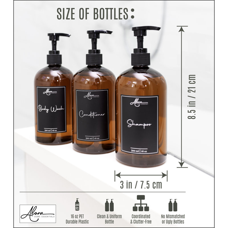 Amber 16oz Refillable Soap Dispenser Set with Labels