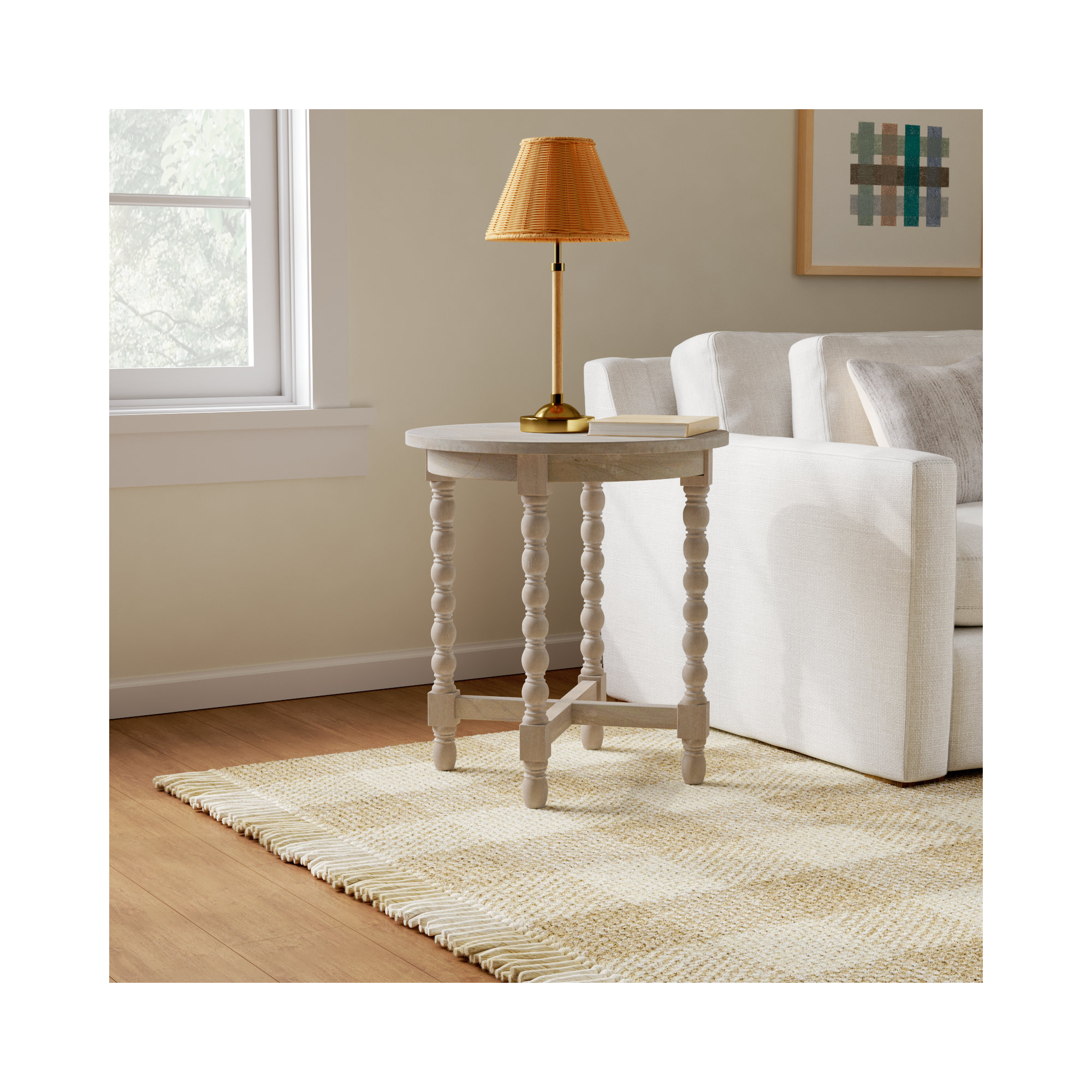 Baen Round Solid Wood End Table, Light Natural