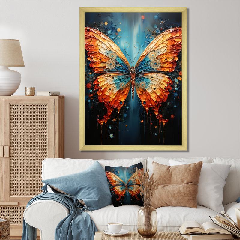 Humaima, surréalisme, le papillon cosmique sur toile, H 40 po x l 30 po x P 1,5 po, Encadrement doré