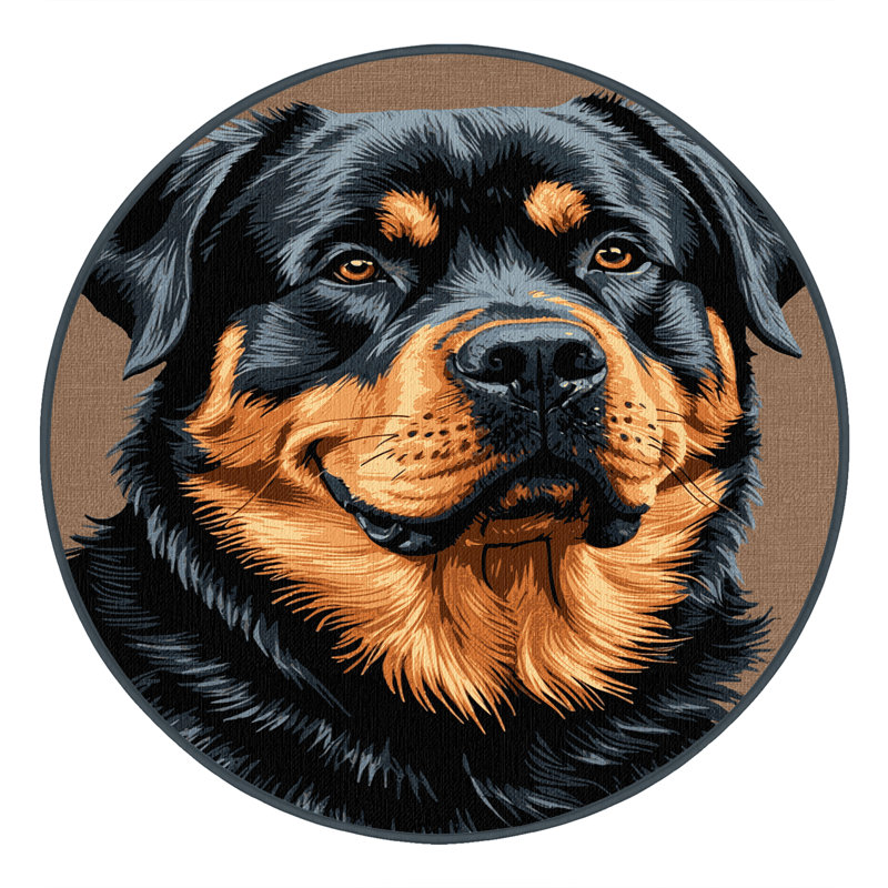 Washable Rottweiler Dogs Area Rug, Round 7'