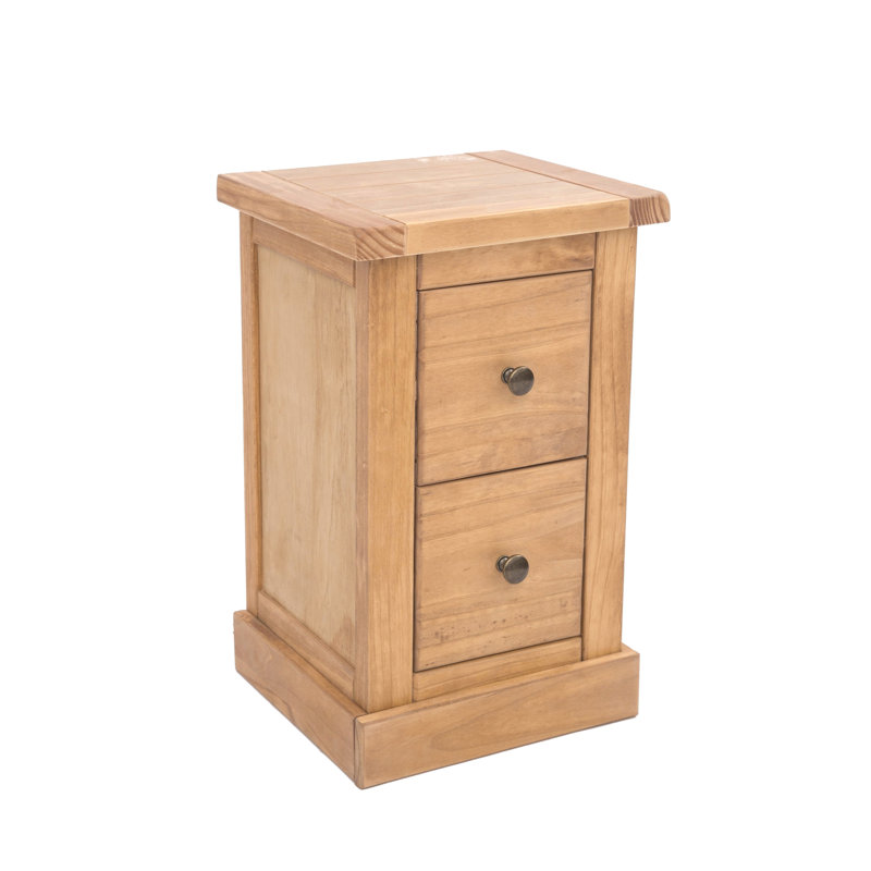 35cm W Plywood / Laminate Board Bedside Table, Waxed, Brass Knob