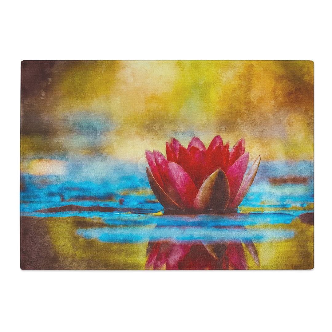 Tempered Glass Pink Water Lily Flower Chopping Board
